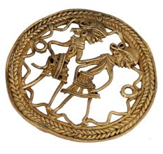 Brass Dhokra Dancing Couple With Round Decorative Border