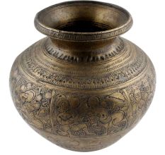 Brass Lota Pot Hand With Engraved With God Images And  Floral Motifs