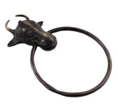 Handcrafted Black Brass Tribal Bull Ox Head Brass Towel Holder