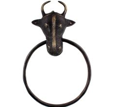 Handcrafted Black Brass Tribal Bull Ox Head Brass Towel Holder