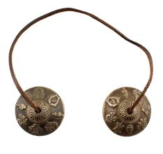 Brass Clash Cymbals or Manjeere Carved Tibetan Design
