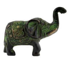 Brass Elephant Statue Carved With Detailed Engravings In Patina Finish