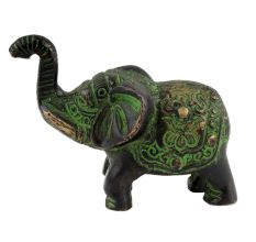 Brass Elephant Statue Carved With Detailed Engravings In Patina Finish