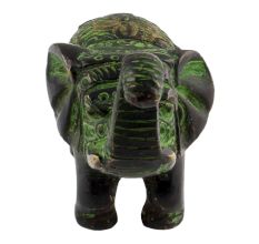 Brass Elephant Statue Carved With Detailed Engravings In Patina Finish