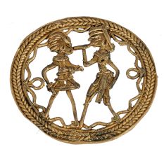 Brass Dhokra Round Wall Hanging Tribal Couple With Rope Design Border