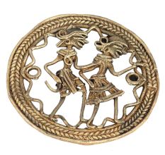 Round Brass Wall Hanging of Village Couple Daily Activity