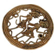 Round Brass Wall Hanging of Village Couple Daily Activity