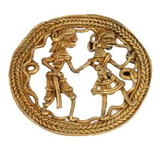 Round Border Brass Wall Art Of  Village Couple Daily Activity