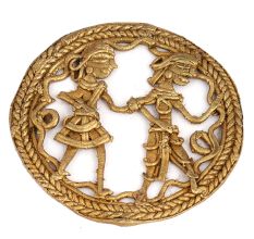 Brass Round Wall Art Tribal Couple Figure