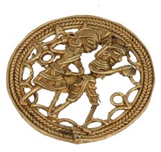 Brass Wall Art Tribal Couple Daily Activity In Round Frame