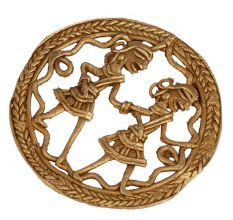 Brass Rural Dancing Couple Round Wall Art