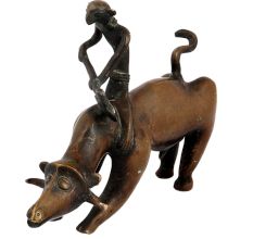 Brass Tribal Rider on Bull Statue