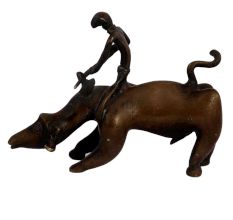Brass Tribal Rider on Bull Statue