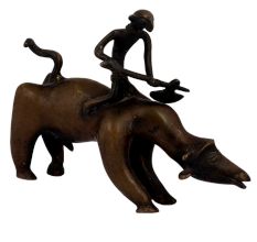 Brass Tribal Rider on Bull Statue