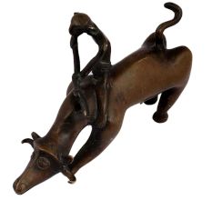 Brass Tribal Rider on Bull Statue