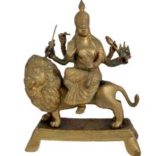 Brass Maa Durga On Lion Home Worship Statue