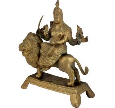 Brass Maa Durga On Lion Home Worship Statue