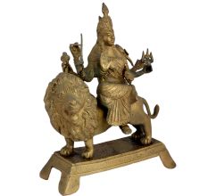 Brass Maa Durga On Lion Home Worship Statue