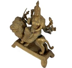 Brass Maa Durga On Lion Home Worship Statue