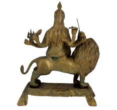 Brass Maa Durga On Lion Home Worship Statue