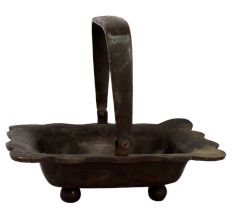 Brass Rectangular Tray With Handle And Scalloped Edges