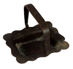 Brass Rectangular Tray With Handle And Scalloped Edges