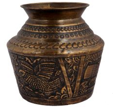 Brass kalash Holy water pot With Engraved Bird Image