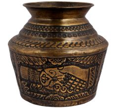 Brass kalash Holy water pot With Engraved Bird Image