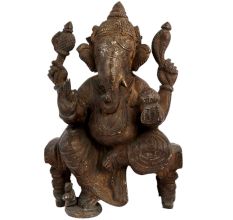 Auspicious Brass Ganesha Statue On Chowki