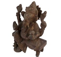 Auspicious Brass Ganesha Statue On Chowki