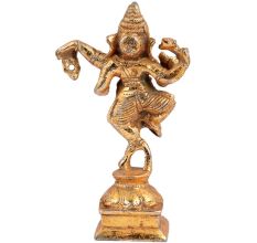 Brass Dancing Ganesha Statue In Golden Finish