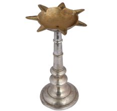 Brass Long Seven Wicks Oil Lamp With Silver Finish