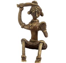 Brass Sitting Tribal Women Combing Hair looking Into A Mirror