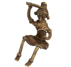 Brass Sitting Tribal Women Combing Hair looking Into A Mirror
