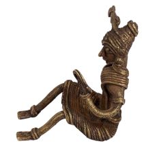 Brass Sitting Tribal Women Combing Hair looking Into A Mirror