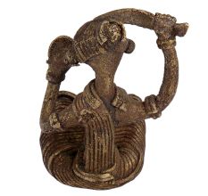 Brass Sitting Tribal Women Combing Hair looking Into A Mirror