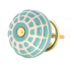 Sea Green Spider Net Etched  Ceramic Drawer Knobs