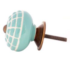 Sea Green Spider Net Etched  Ceramic Drawer Knobs