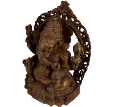 Old Brass Sitting Ganesha Idol With Prabhavali Worship Statue