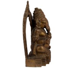 Old Brass Sitting Ganesha Idol With Prabhavali Worship Statue