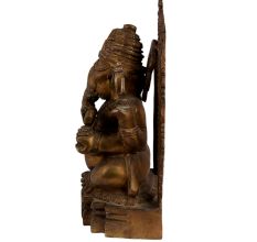 Old Brass Sitting Ganesha Idol With Prabhavali Worship Statue