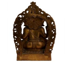 Old Brass Sitting Ganesha Idol With Prabhavali Worship Statue