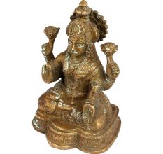 Hand Made Brass Goddess Laxmi Statue Four Hands On A Lotus Base
