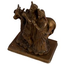 Brass Radha Krishna With Cow Statue
