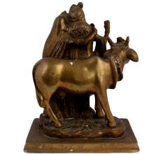 Brass Radha Krishna With Cow Statue