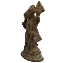 Brass Lord Hanuman Idol Holding Gadha And Dronagiri Mountain