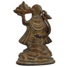 Brass Lord Hanuman Idol Holding Gadha And Dronagiri Mountain