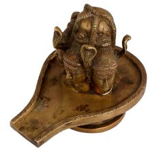 Brass Three Shiva Faces Shivling Worship Statue