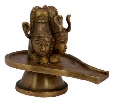 Brass Three Shiva Faces Shivling Worship Statue