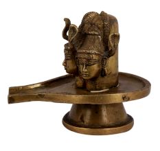 Brass Three Shiva Faces Shivling Worship Statue